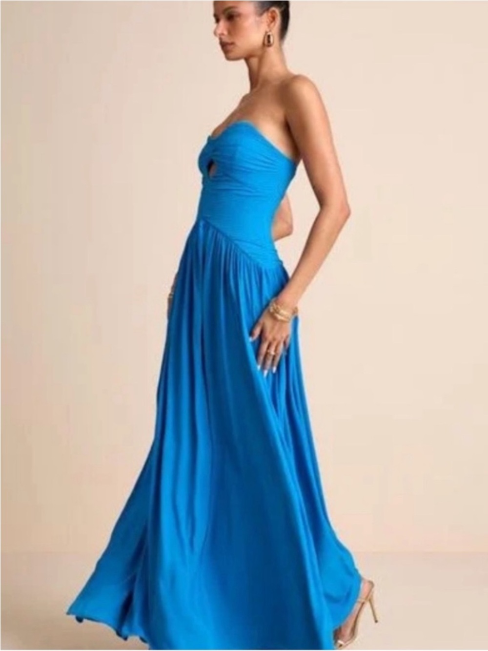 Lulu's Strapless Teal-Blue Maxi Dress with Heart Keyhole - Picture 2 of 9